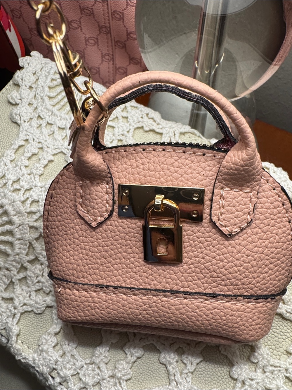 Mini Dome Pink Keychain Bag Charm - Picture 4 of 4